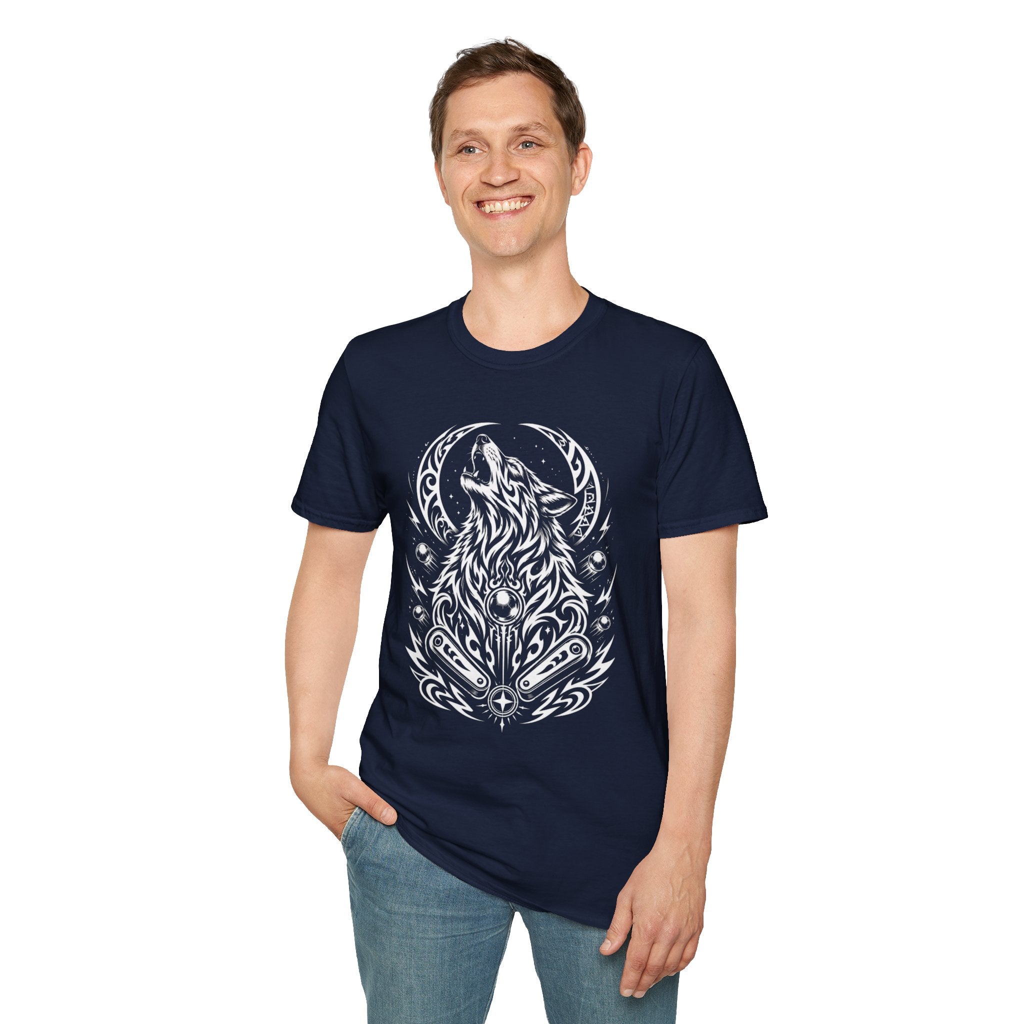 Tribal Moon Wolf Graphic Pinball Tee