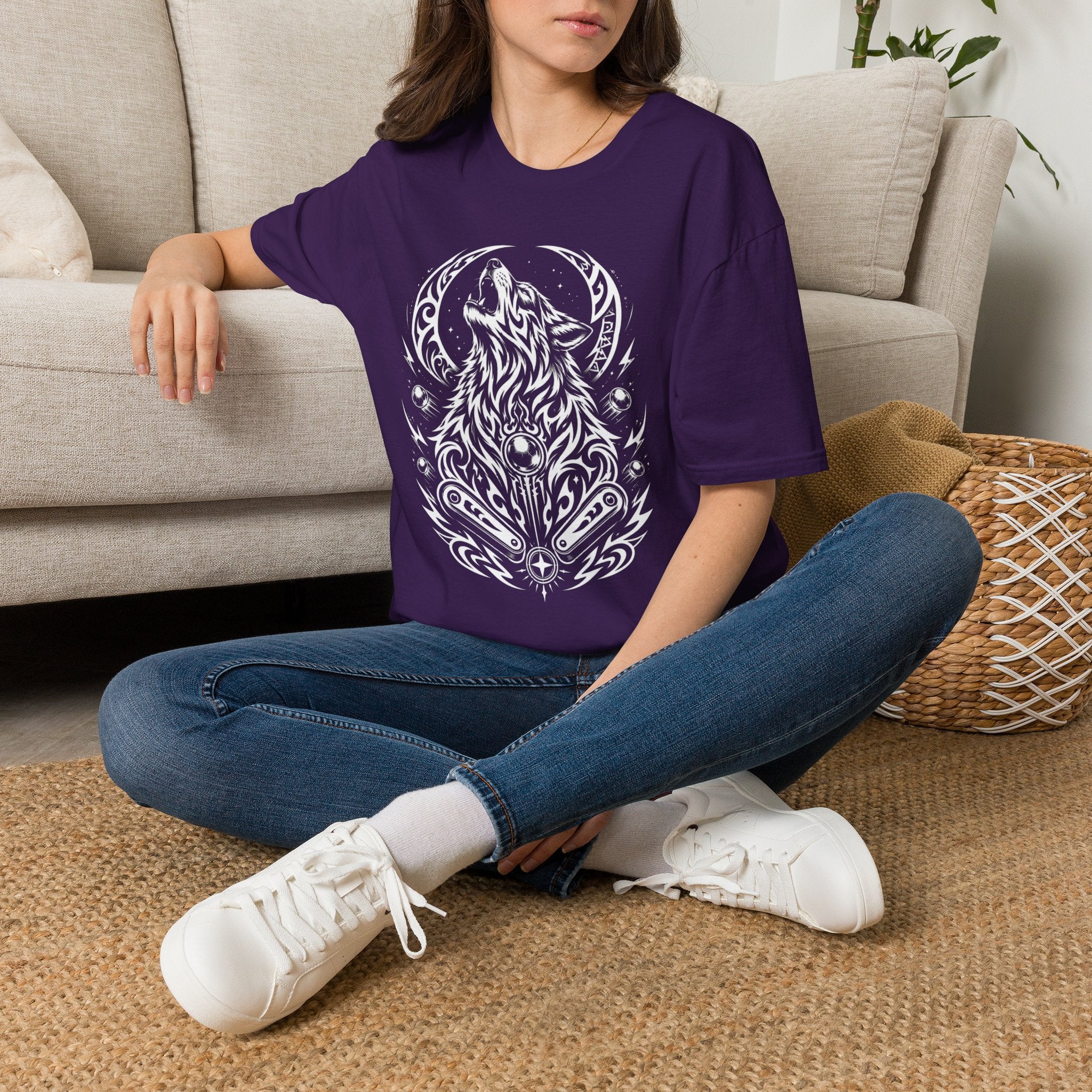 Tribal Moon Wolf Graphic Pinball Tee