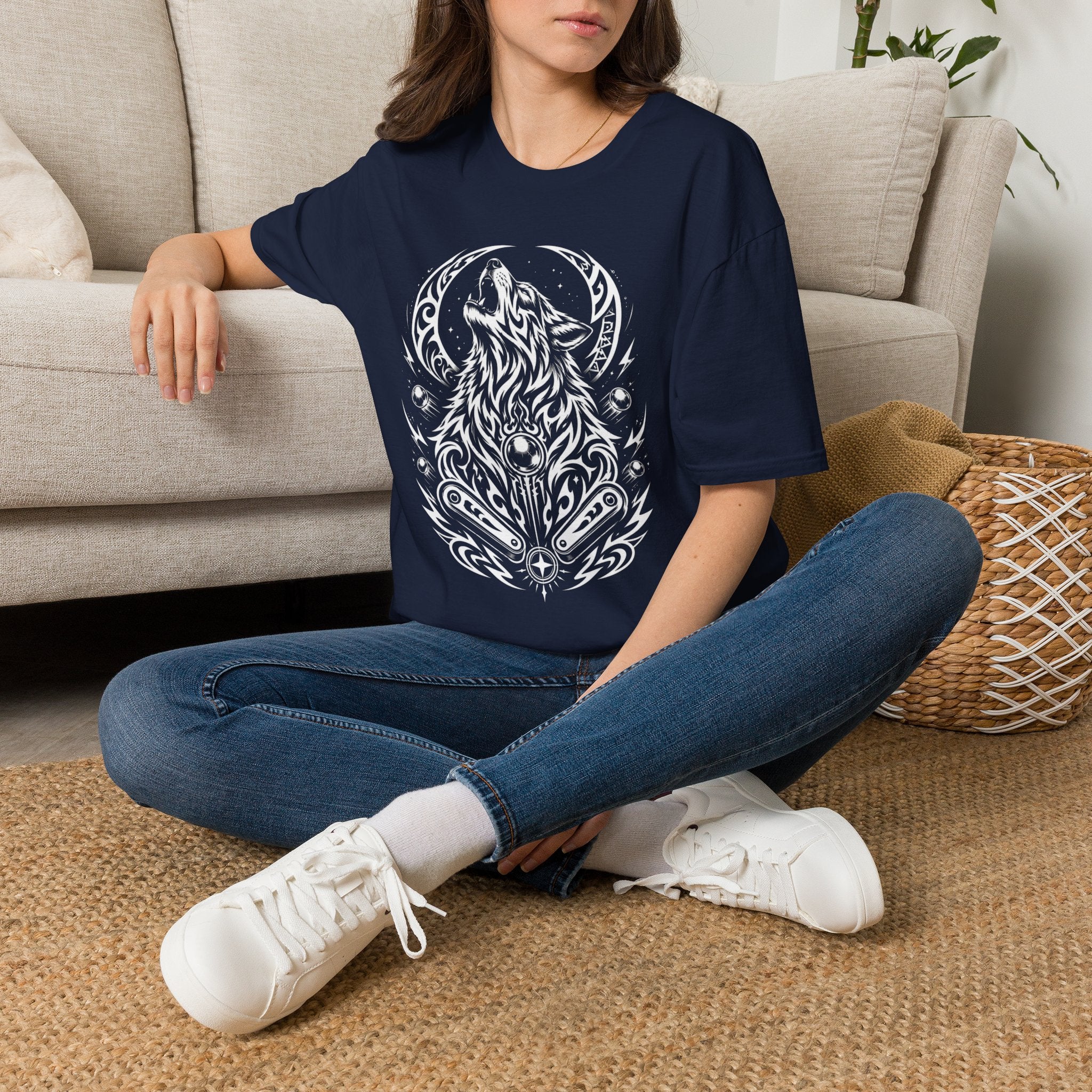 Tribal Moon Wolf Graphic Pinball Tee
