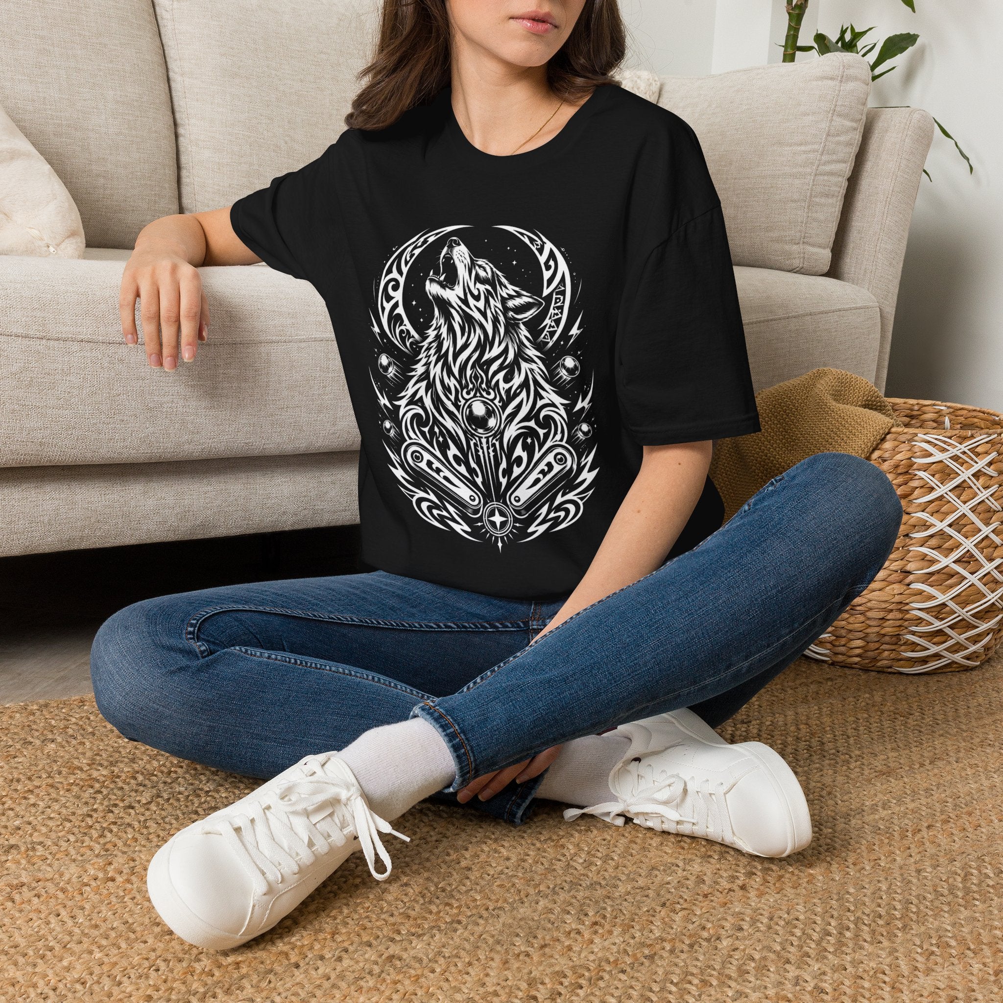 Tribal Moon Wolf Graphic Pinball Tee