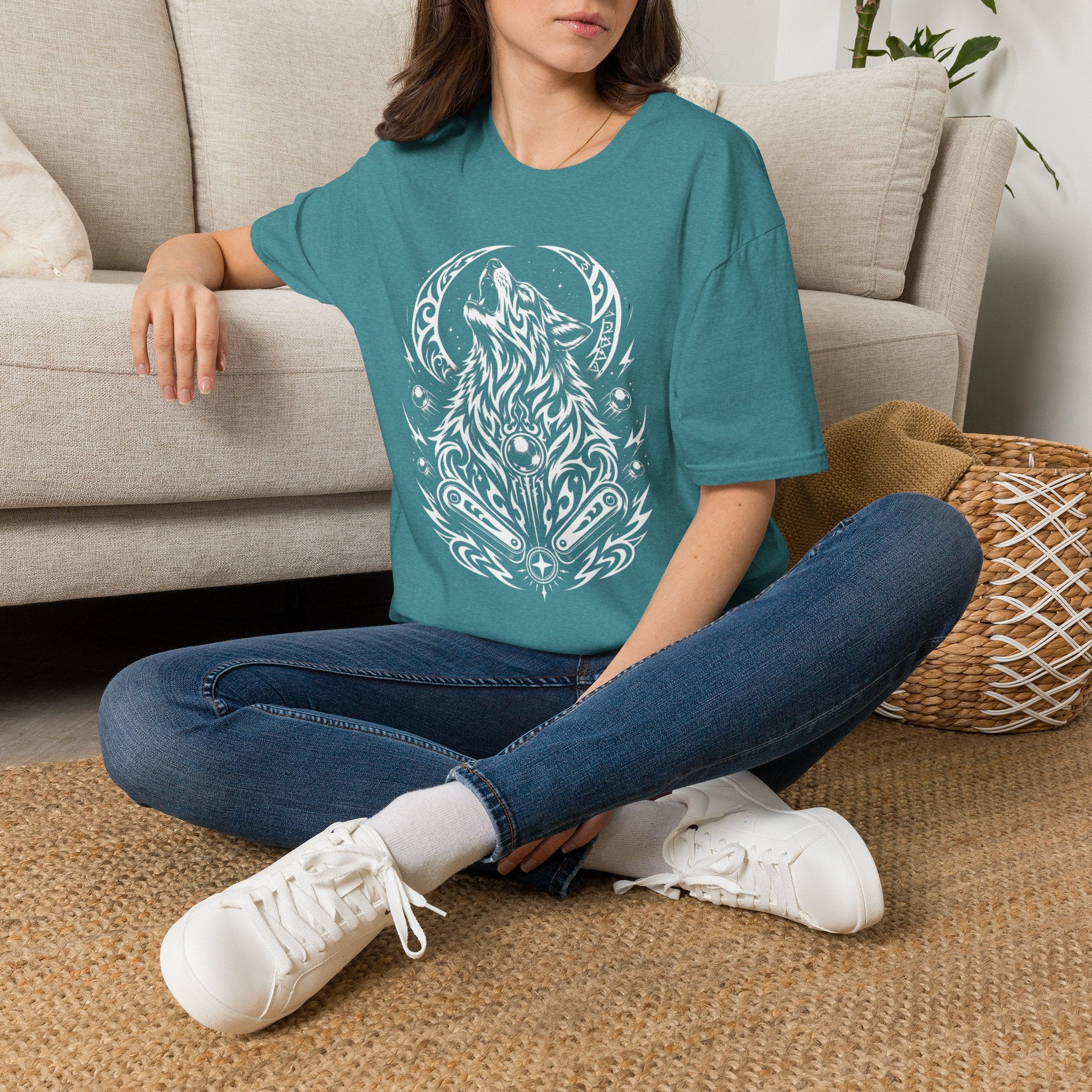 Tribal Moon Wolf Graphic Pinball Tee