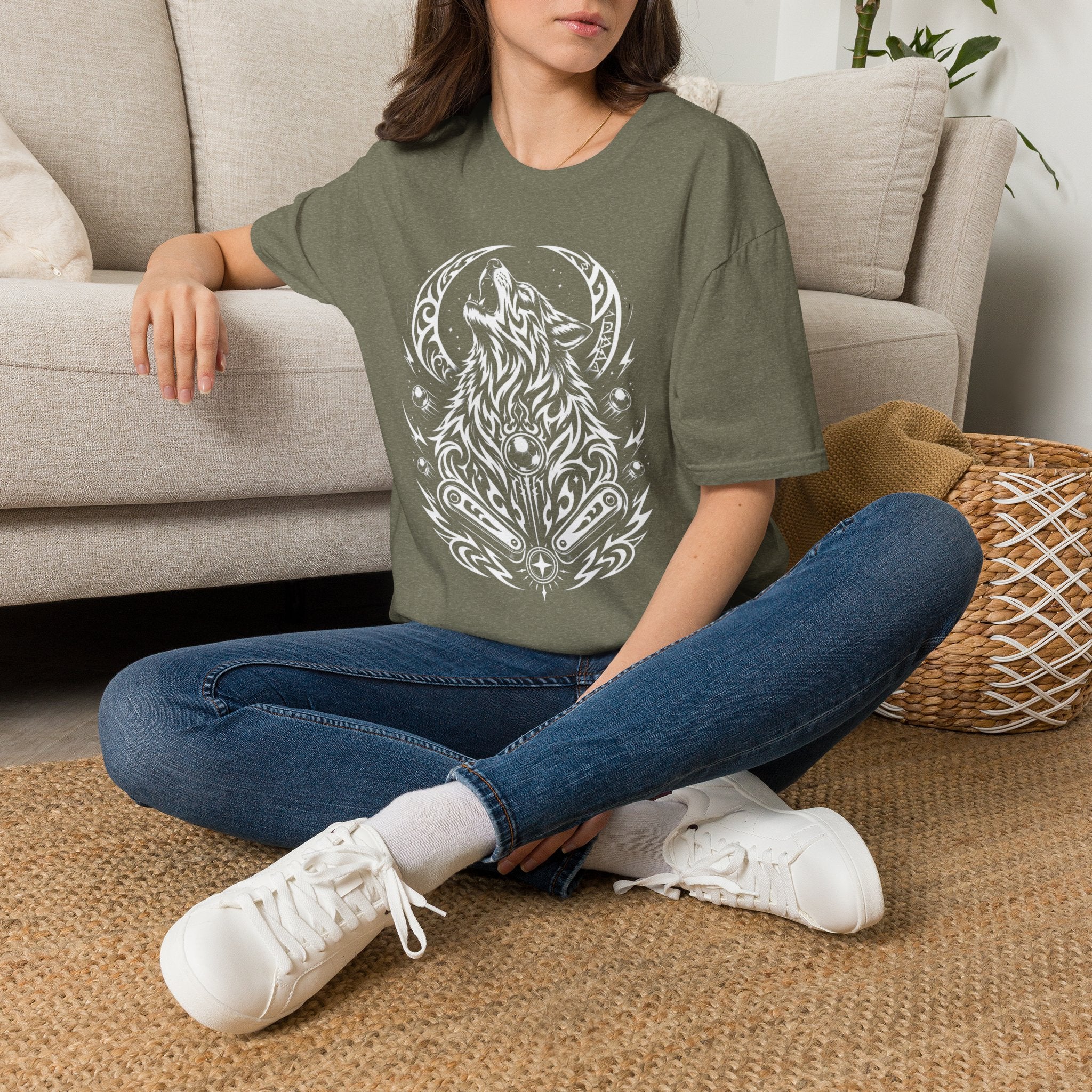 Tribal Moon Wolf Graphic Pinball Tee
